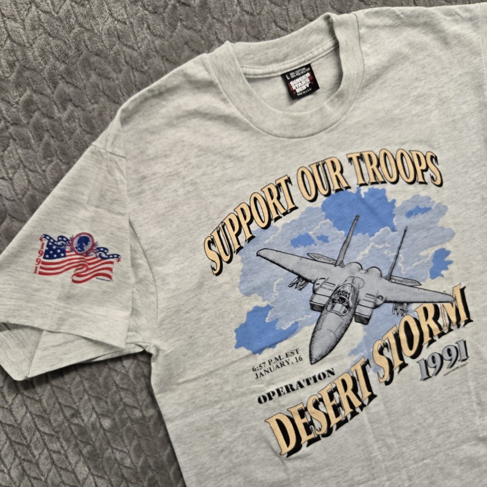 Vintage Support Our Troops Desert Storm Shirt Mens Large Screen Stars USA‎ 90s